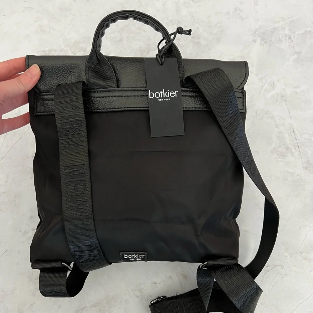 NWT BOTKIER New York Trigger Nylon Backpack Black Flap Travel Campus Bag